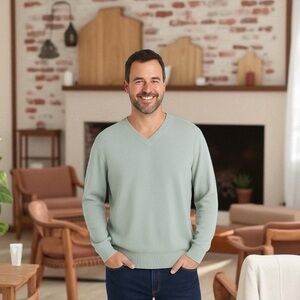 Banana Republic Men’s Sweater Soft Green Lightweight V Neck Knit Pullover Sz Lg